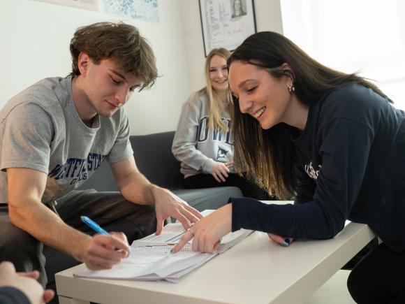 Students studying together in a group.