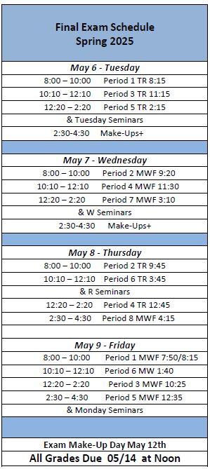 Spring 2025 Final Exam Schedule